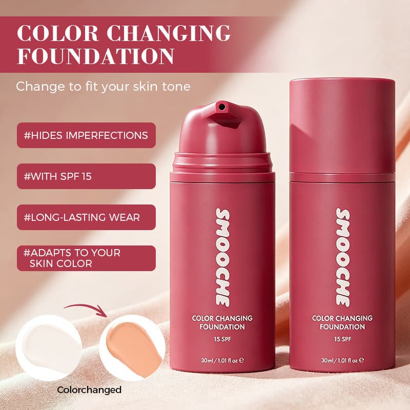 SMOOCHE Base Que Muda De Cor 30ml Sombra Autoajustável Líquida Maquiagem Fps 15 Hidratante Brilhante Para Acabamento Nat