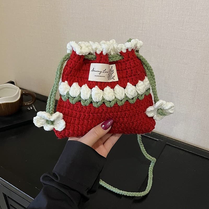 Diy saco artesanal produto acabado 2026 novo estilo tulipa saco de malha presente para meninas saco de lã de malha de co