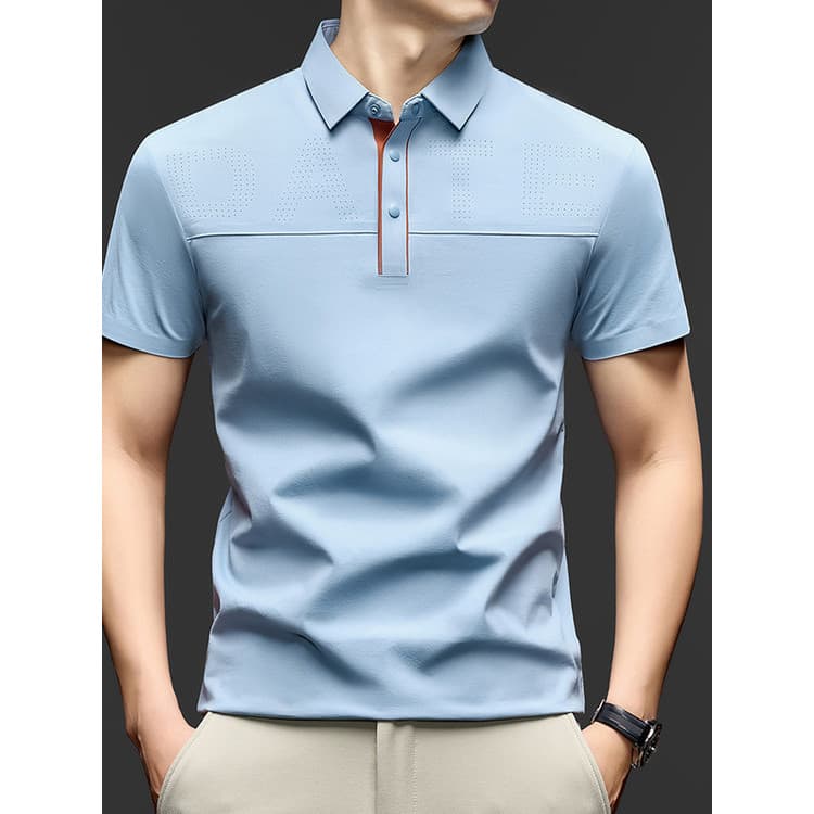 [Jin Amônia Sem Costura] Camisa polo masculina de verão sem costura de seda gelada de manga curta Casual legal camiseta