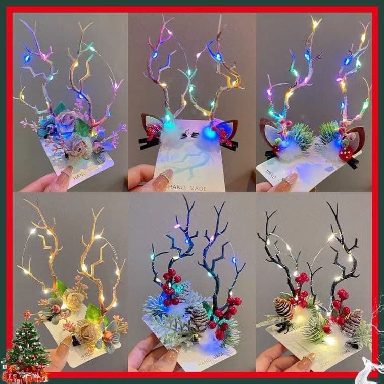 Novo estilo de natal cocar chifres hairpin bandana crianças luminosa hairpin clipe presente natal