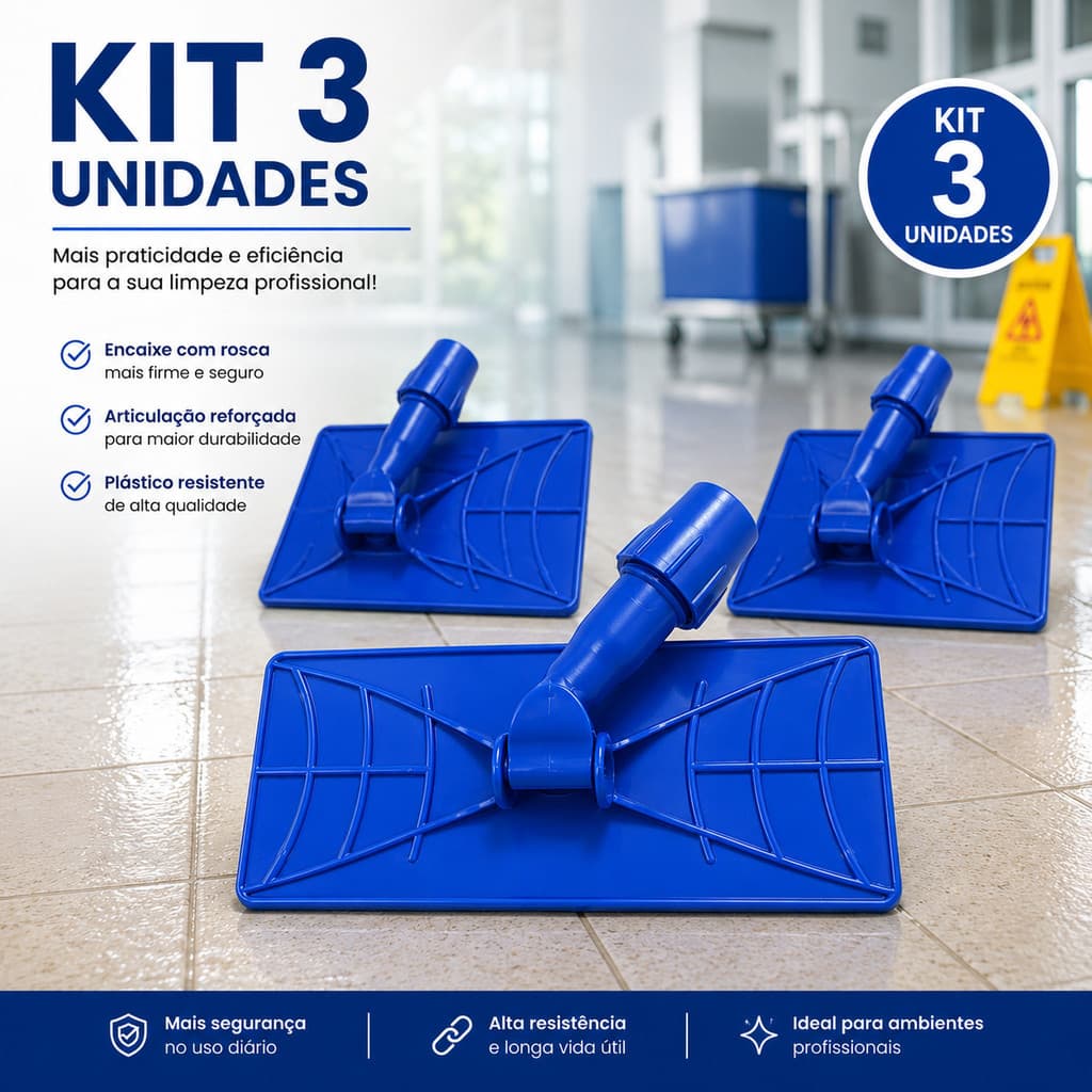 Suporte LT para Mop de Limpeza Azul Kit 3 Peças com Garra para Fibra Limpeza Pesada
