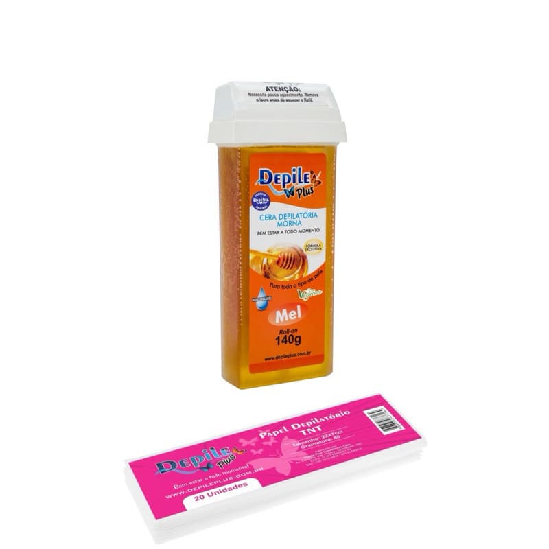 Kit Depile Plus: Cera Roll-on Hidrossolúvel + 20 Papéis TNT