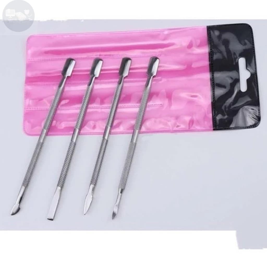 Kit 4 Espátulas De Unhas De Aço Inoxidável Para Manicure , Cutícula , Pé , Mão , Gel