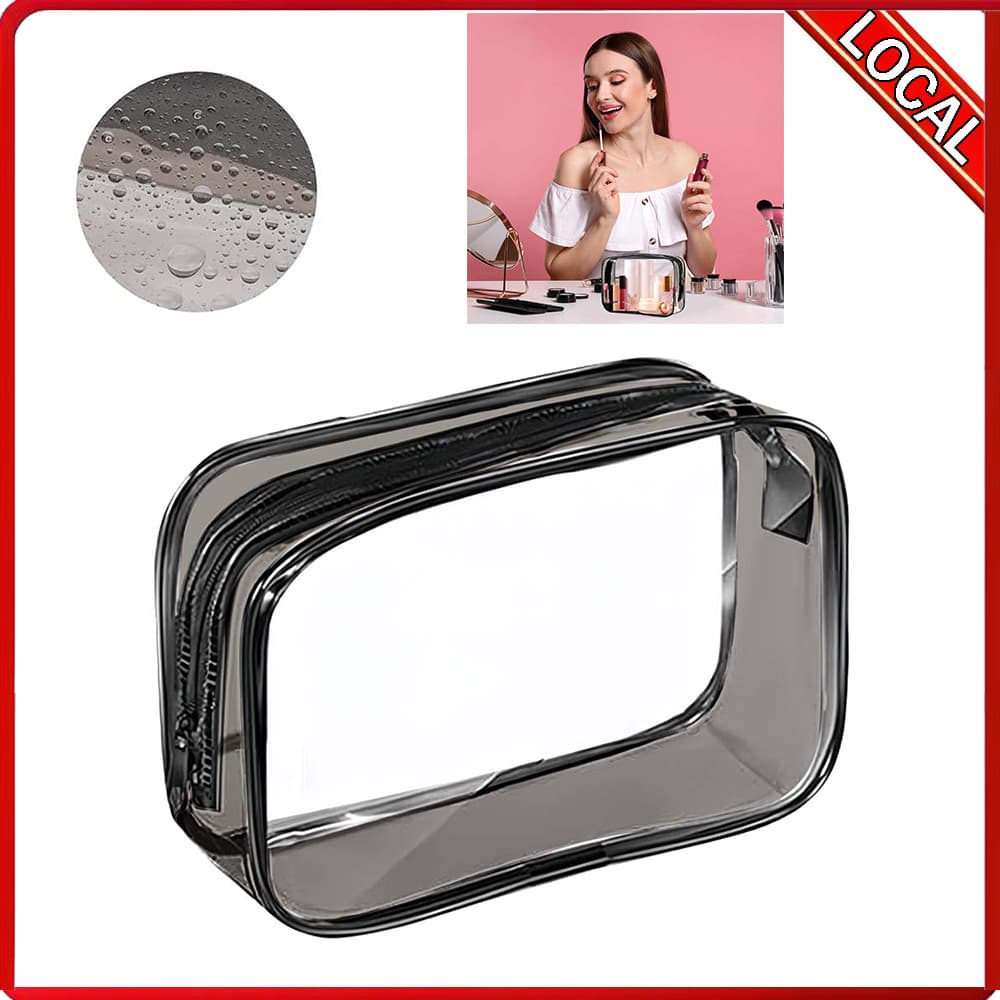 Saco cosmético transparente portátil preto (18*12*6cm) Material plástico à prova d'água adequado para uso diário