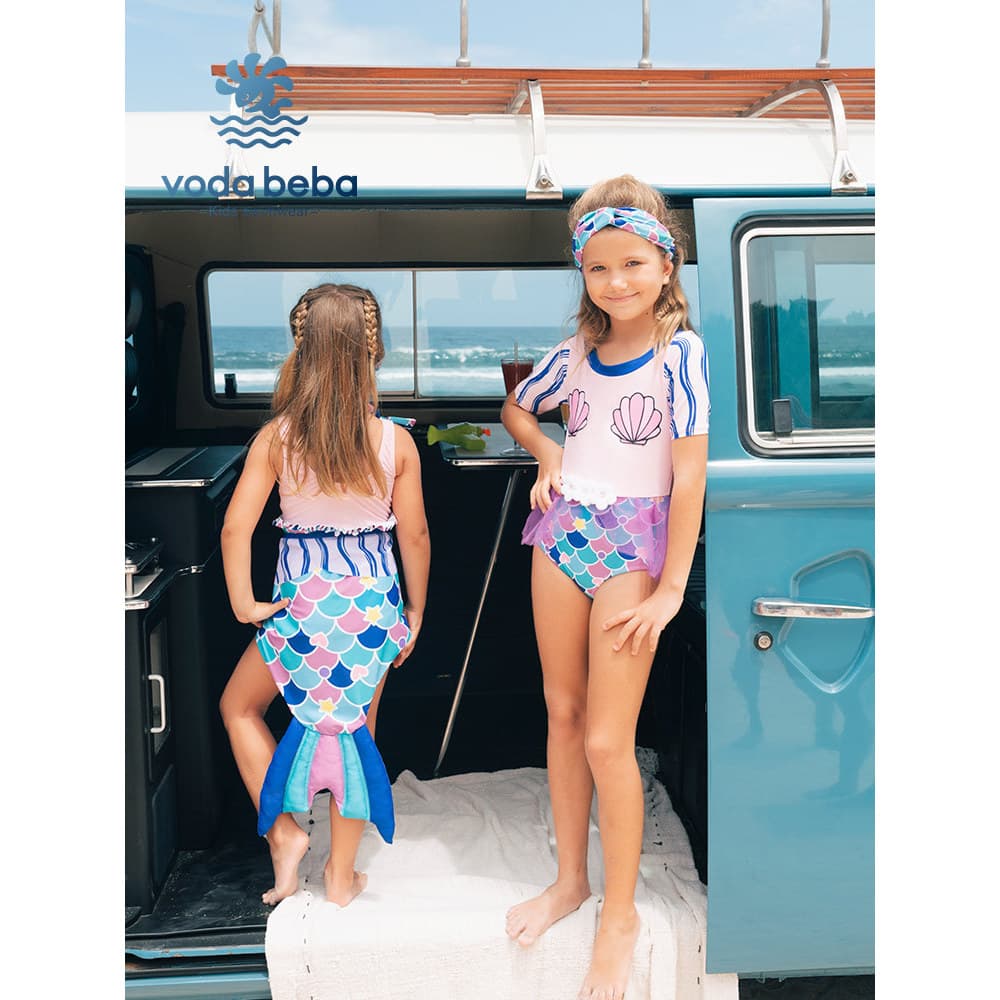 Voda Beba meninas sereia de manga curta maiô de uma peça crianças verão bebê médio grande crianças princesa sereia rabo