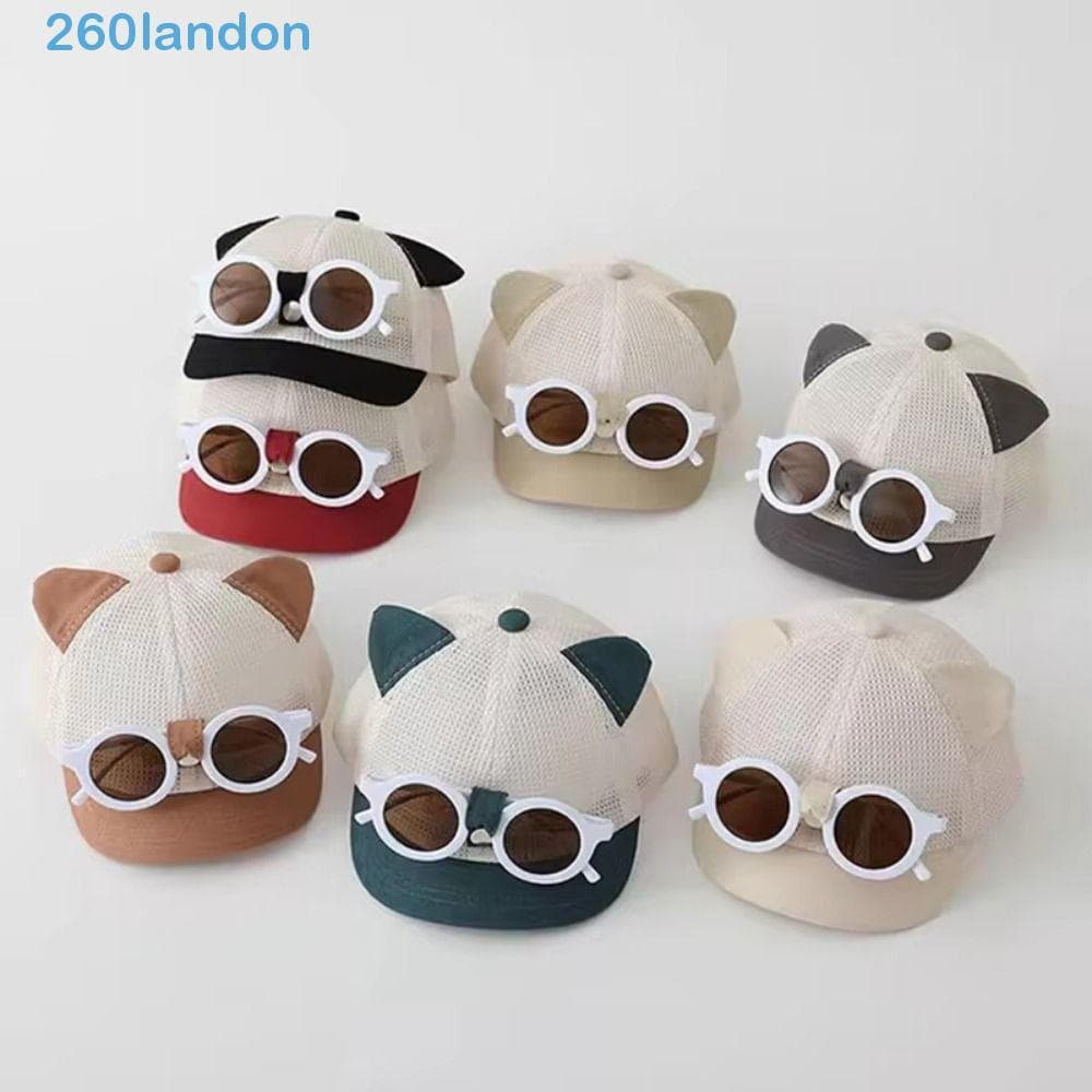 Chapéu Infantil LANDON Com Óculos De Sol , Boné De Língua De Pato De Malha Respirável Beisebol Leve Orelha De Gato