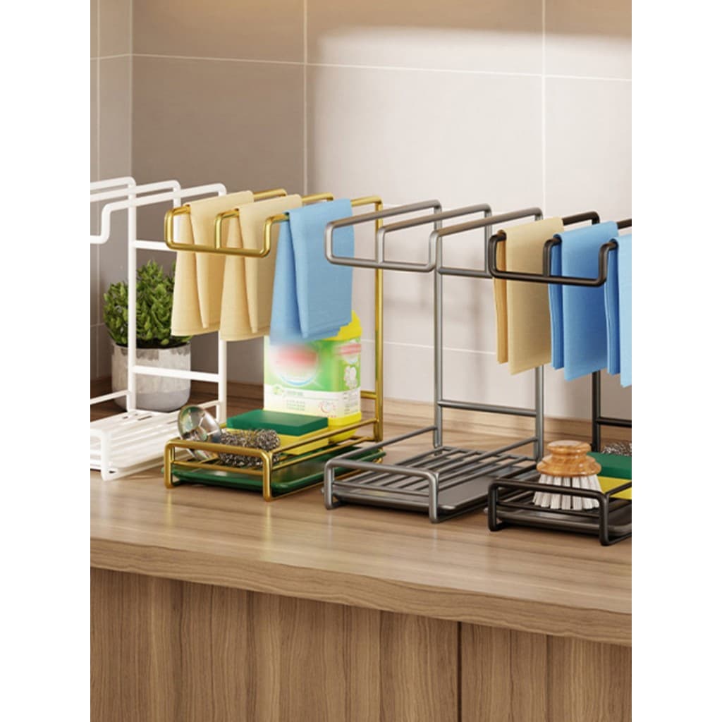 Rack de cozinha toalha pano rack com bandeja de drenagem dreno ferramenta útil sem perfuração fixado na parede rack de a