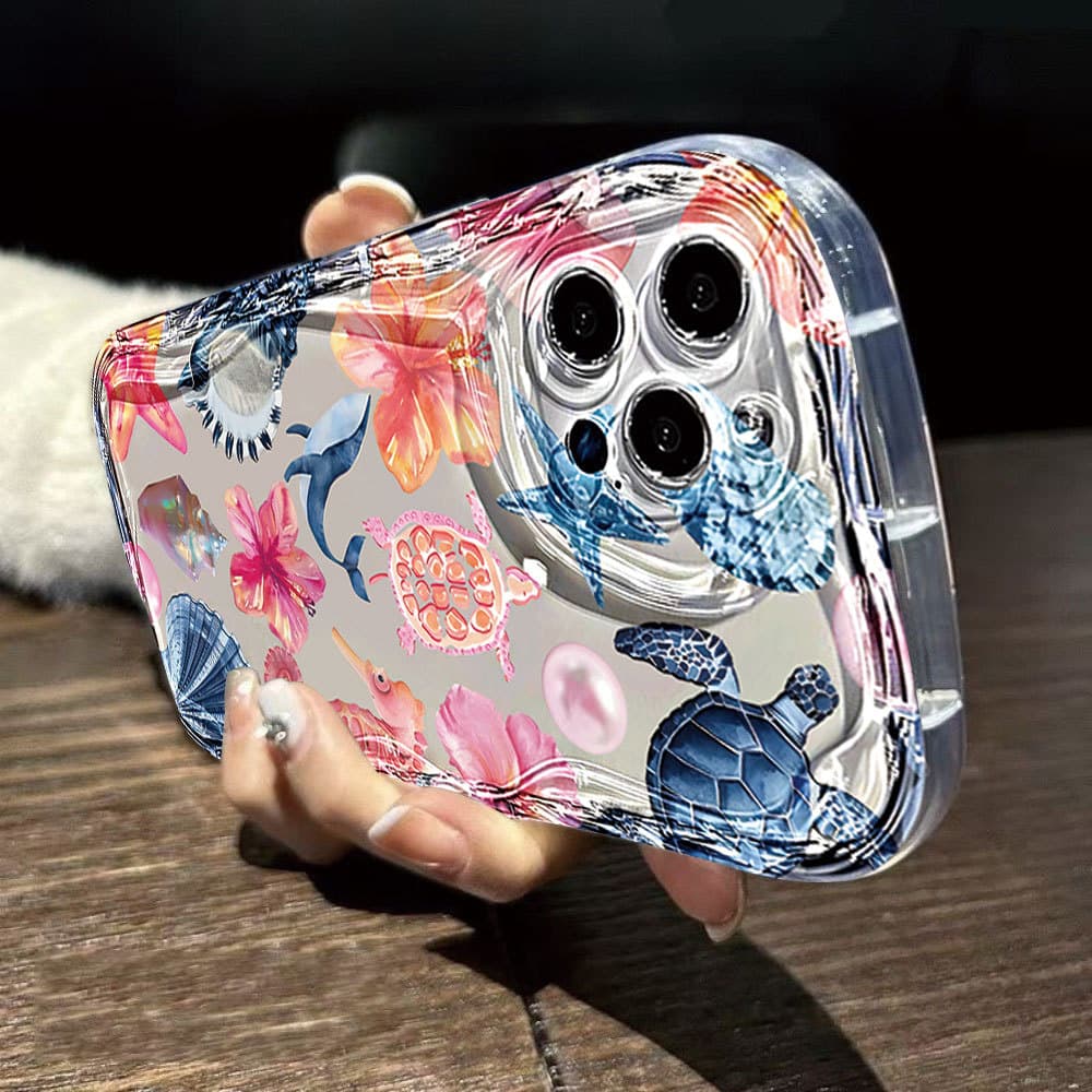 Capa De Telefone Ondulada Transparente , Floral Oceano À Prova De Choque Para Samsung A56 A36 A55 A54 A16 A15 A14 A05 A5