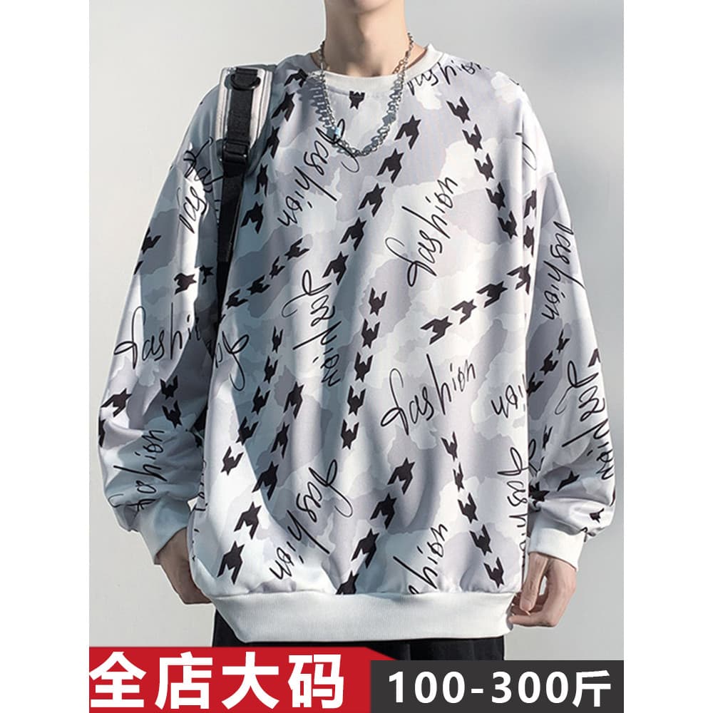 Plus size moletom masculino primavera outono novo estilo na moda rufião bonito americano plus size gordura solta Casual
