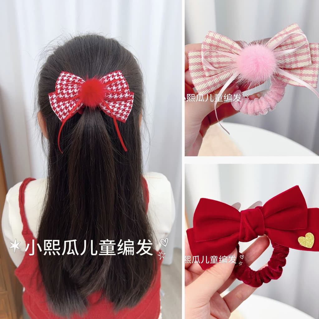 Ano novo vermelho doce temperamento ano novo chinês festivo arco laço de cabelo meninas rabo de cavalo de pelúcia Retro