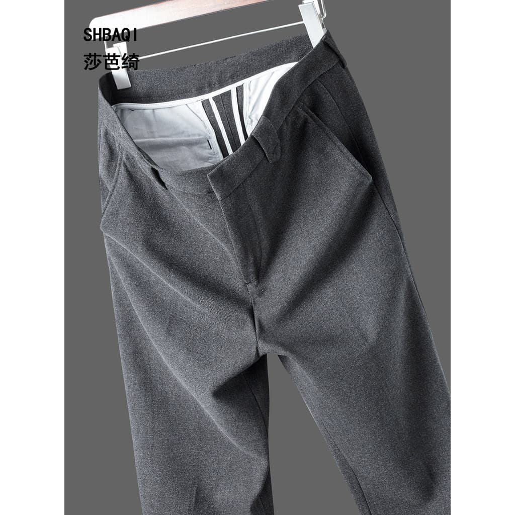 Sabaqi inverno fino ajuste reto quente calças casuais Drape cinza claro grosso lã escovado calças de terno masculino