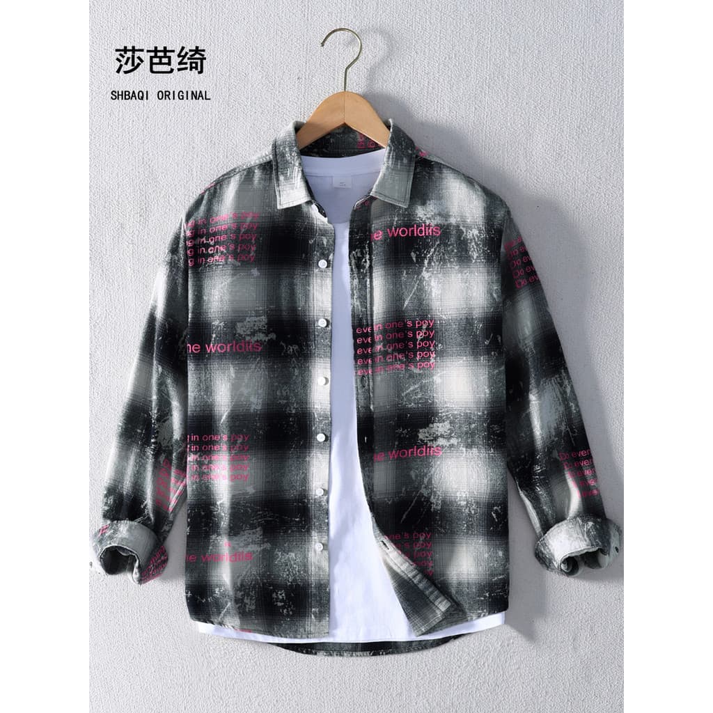 Outono inverno puro algodão grosso xadrez camisa de manga comprida masculina solta juventude camisa vermelho preto xadre