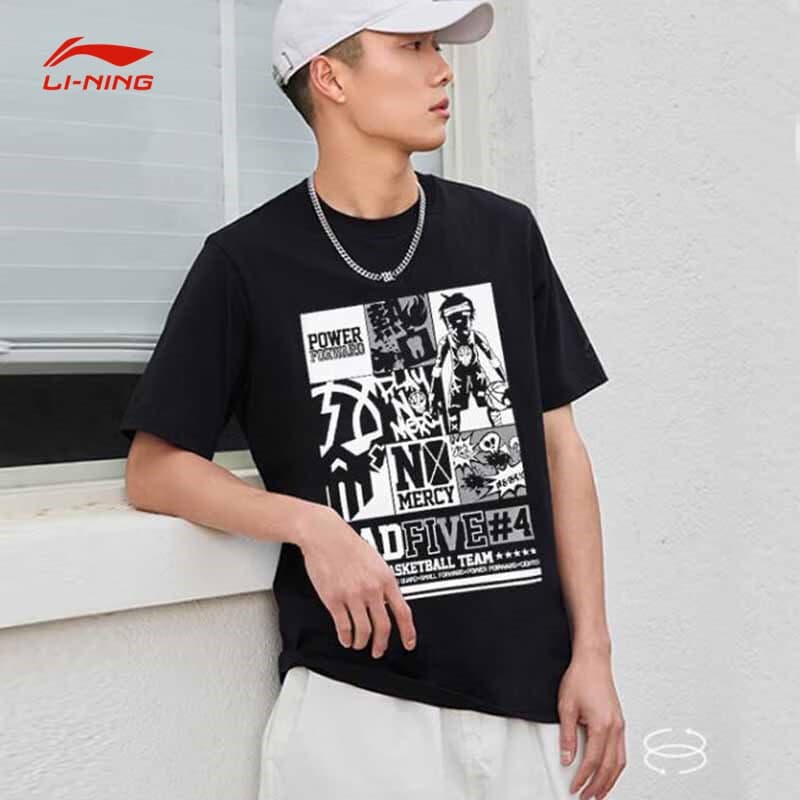 Li Ning Camiseta Masculina De Manga Curta Verão Novo Estilo Série De Basquete Moda Respirável All-Match Anime Em Torno D