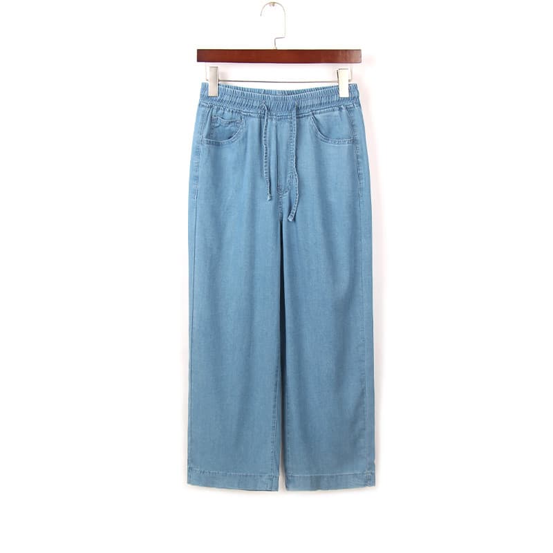 Verão estilo fino Tencel Drape Casual cortado Jeans feminino ordem estrangeira cintura elástica mais magro olhar estilo