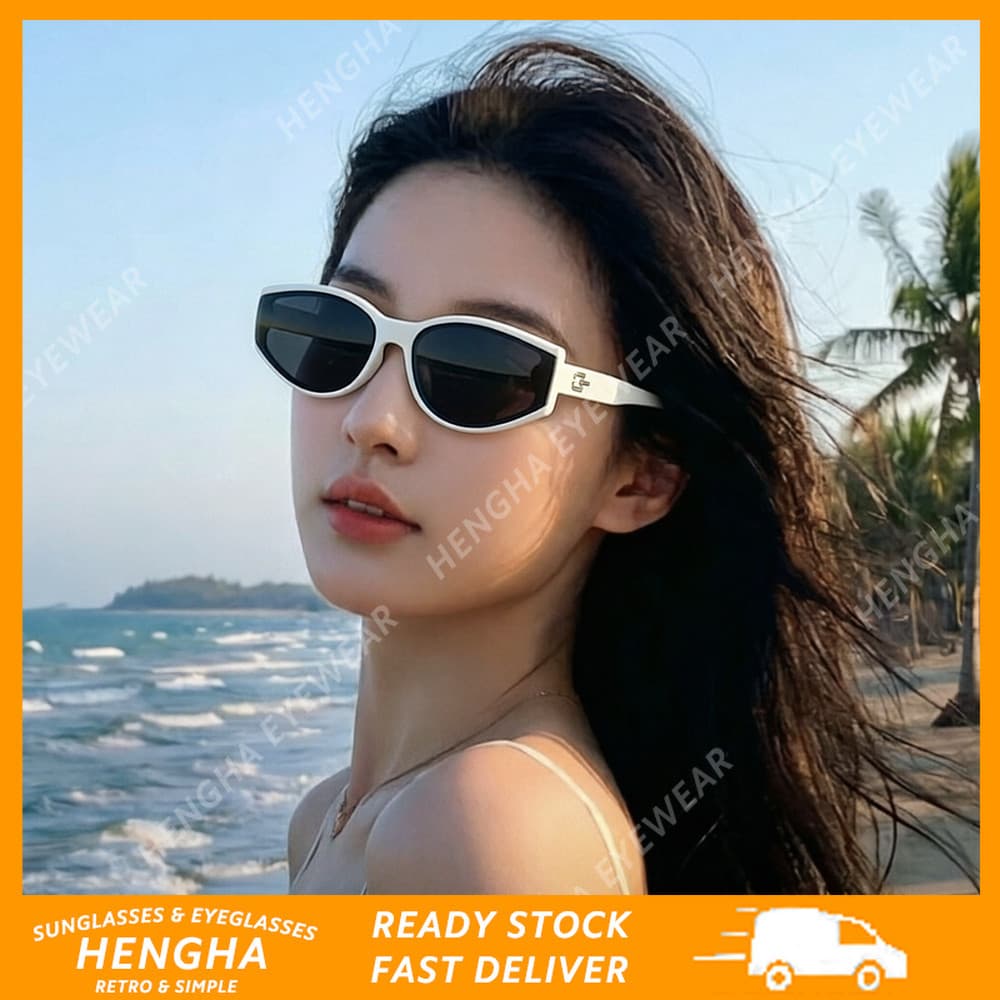 (HENGHA) Tendência Agora Polygon Cat Eye Frame Óculos De Sol Feminino Estilo Coreano UV400 Sunnies Ao Ar Livre Elegante