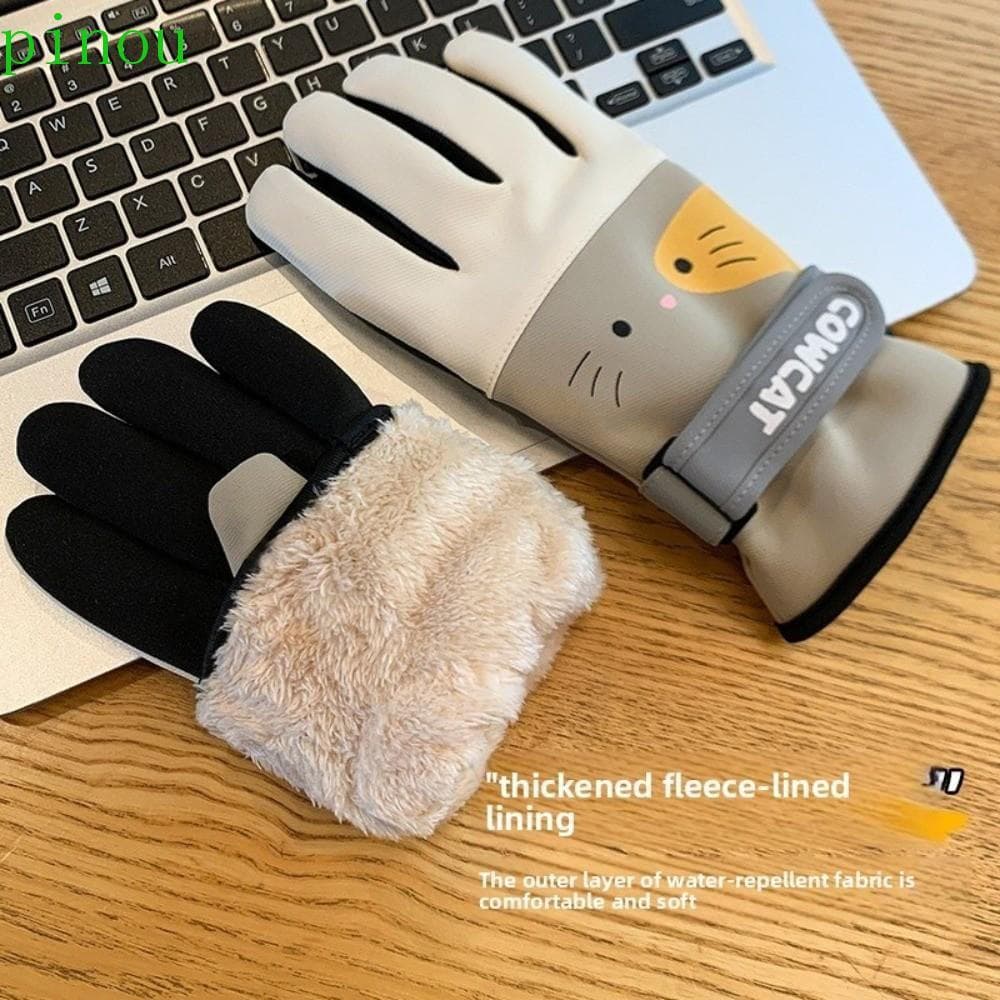 Luvas De Inverno PINOU , Ciclismo De Desenho Animado De Lã Térmica Quentes À Prova De Frio Com Tela Sensível Ao Toque Es