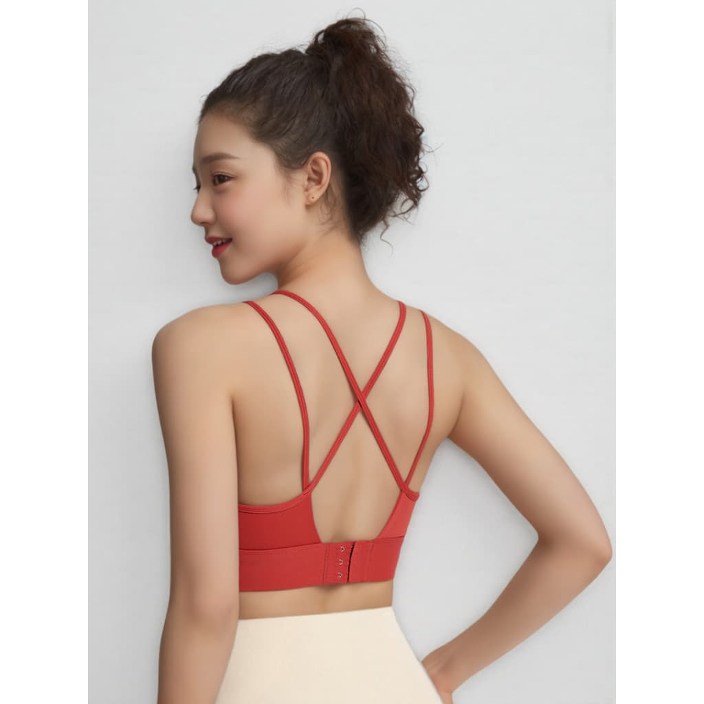 Alça de ombro fina linda volta roupa interior esportiva feminina à prova de choque correndo reunião copo fixo Fitness Yo
