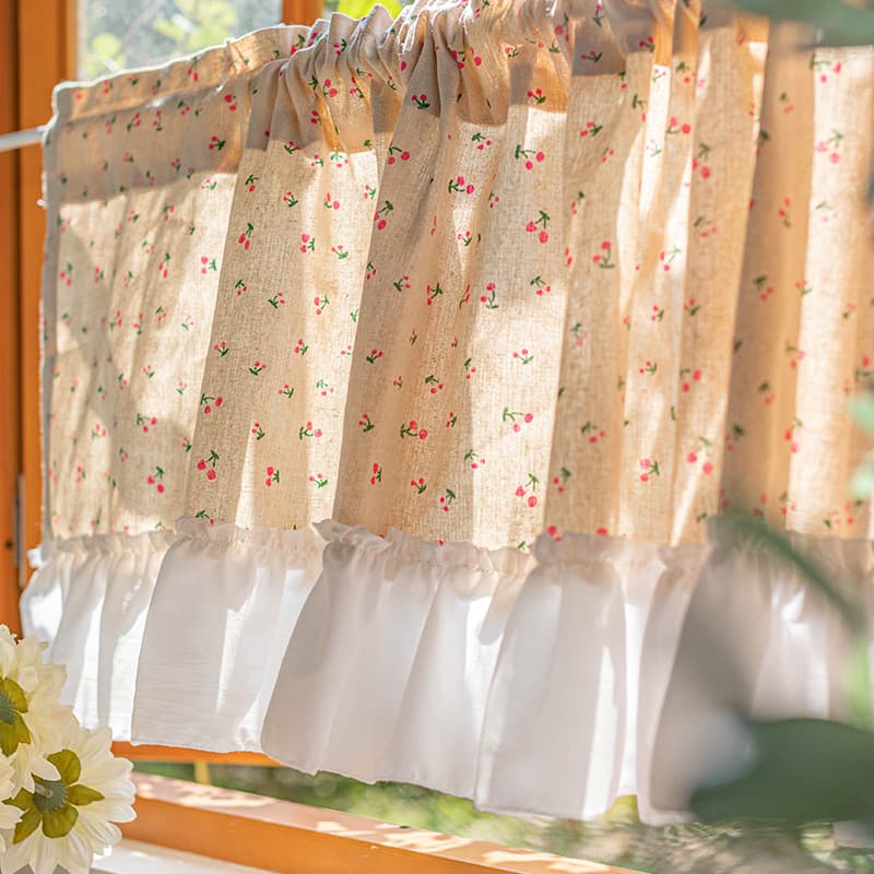 Meia cortina Pastoral americana cereja decoração algodão linho meia Blackout cortina de porta divisória Anti-poeira cort