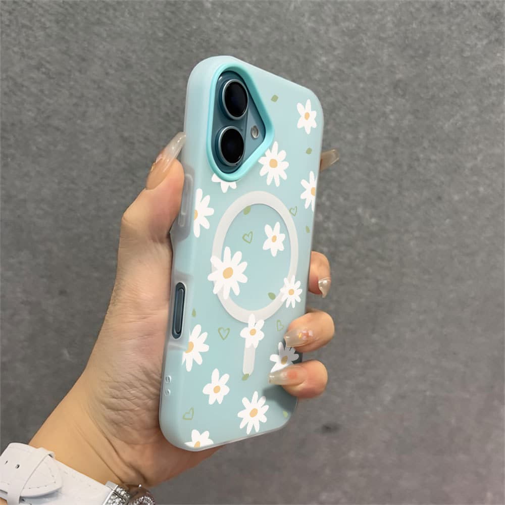 Toque Confortável Magnética Capinha Case Para IPhone 11 12 13 14 15 16 Normal Plus Pro Max Flor Capa