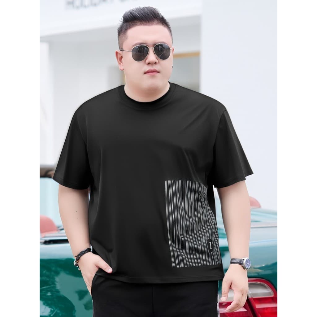 2025 novo estilo masculino de manga curta camiseta gorda mais gordura plus Size moda Casual em torno do pescoço solto fi