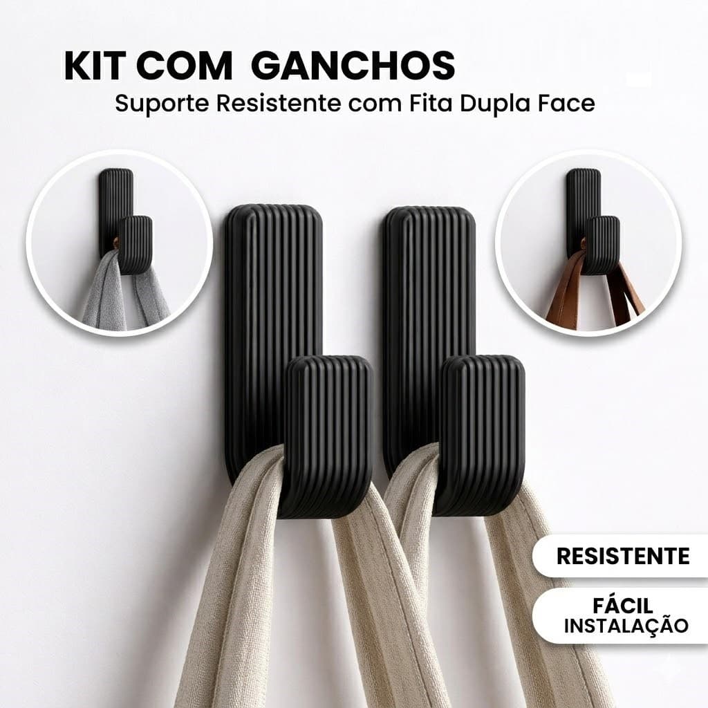 Kit Ganchos Adesivo Resistente Parede autocolante Resistente  Toalhas Banheiros Cozinha Cabide Dupla Face