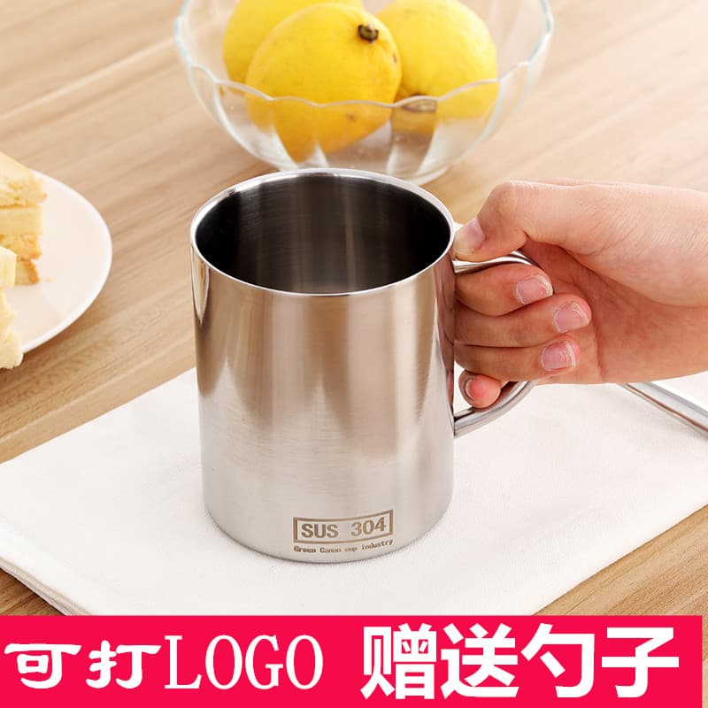 Caneca de aço inoxidável 304, com alça, escritório, leite, café, resistente a choques, bebida fria, cerveja, camada dupl