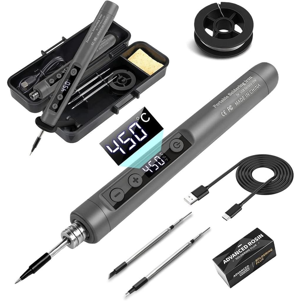 Novo kit de ferro de solda sem fio recarregável por USB com display, temperatura ajustável e 3 pontas de solda; ferro de