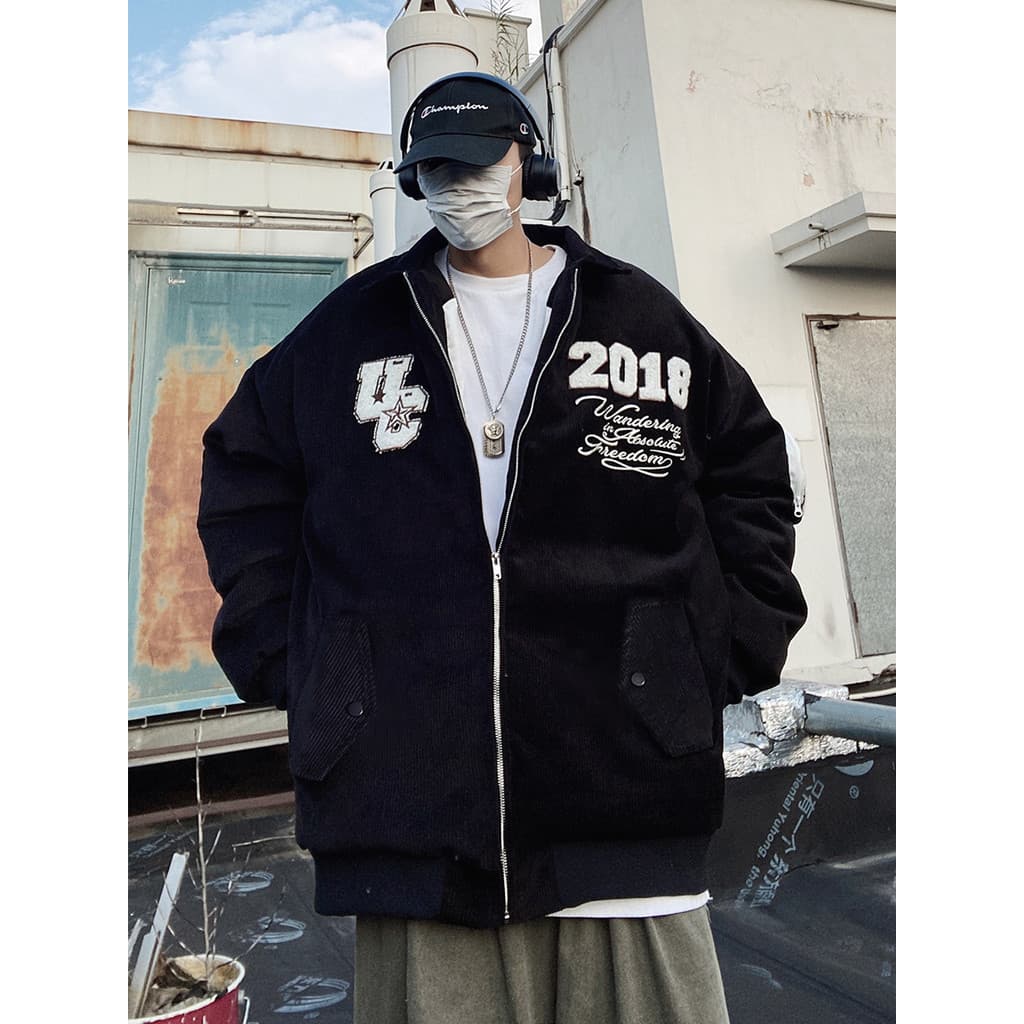 UUCSCC inverno americano solto tamanho grande casaco de algodão rua Wear Retro bordado veludo algodão casaco pão masculi