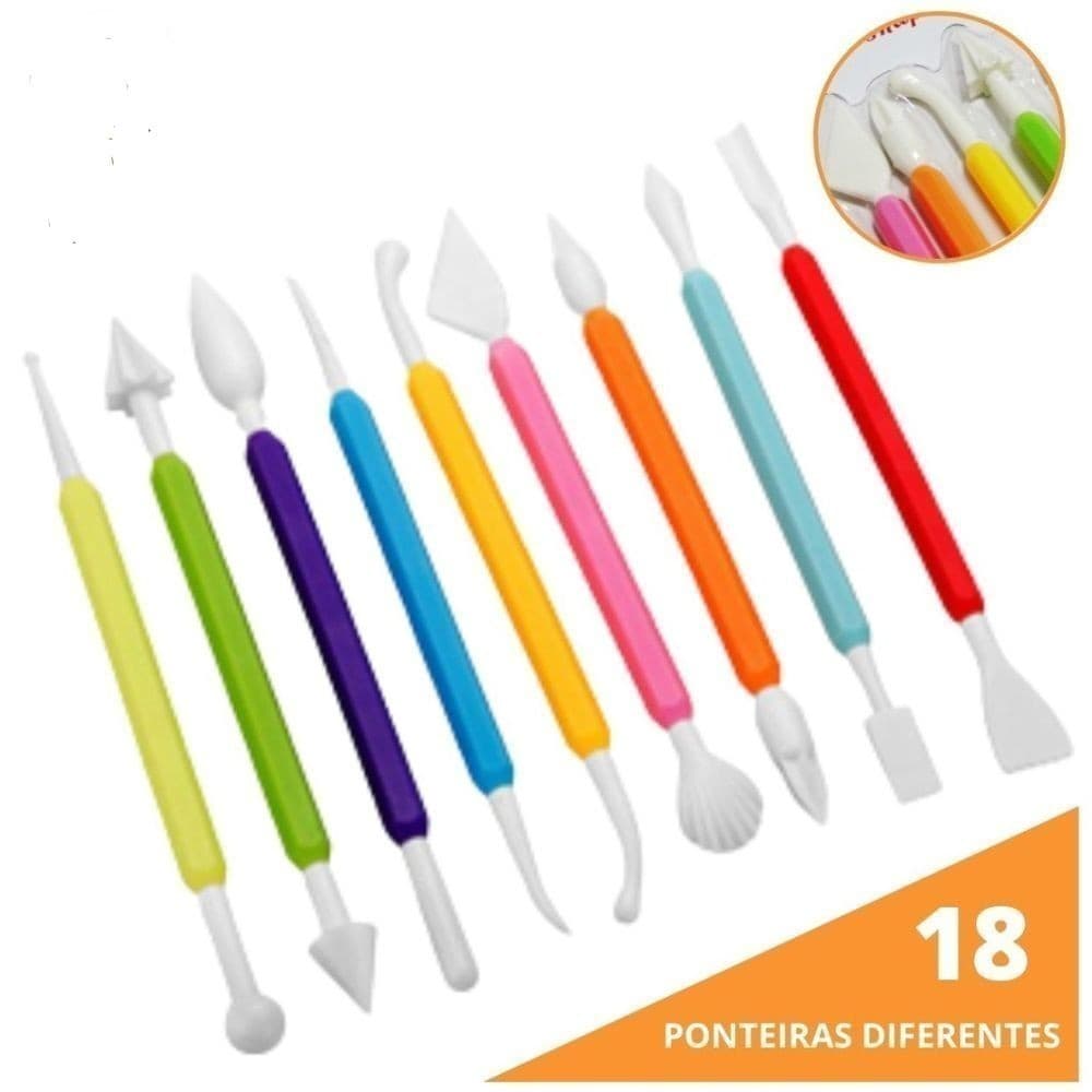Kit Estecas Ferramentas Modelar Confeitaria Biscuit Artesanal Esculturas Boleador Modelador