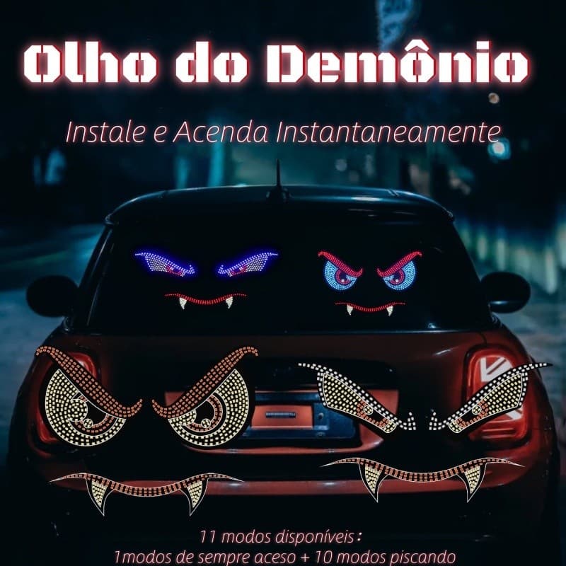 Luz LED para Carro de Alerta e Segurança Noturna, 11 Modos de Iluminação, Design Olho Demoníaco