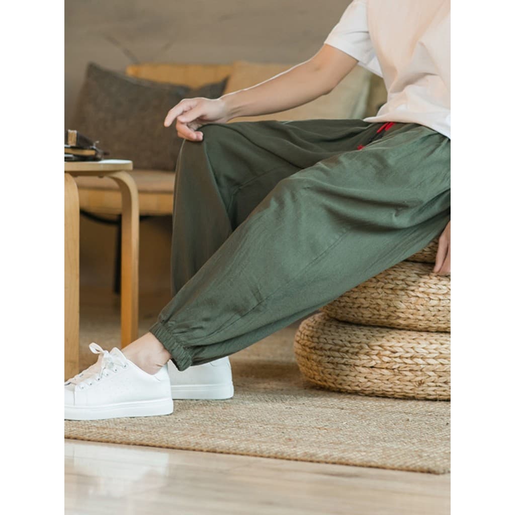 Calças de linho verão masculino 2026 novo estilo algodão linho tornozelo comprimento calças rua Wear gordura solta taman