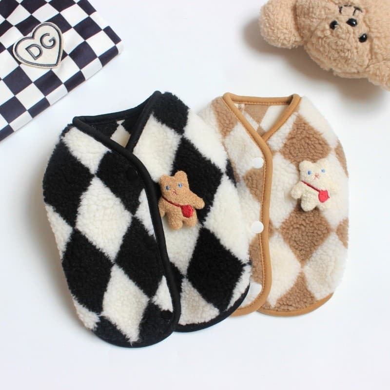 INS roupas para cães inverno diamante verificado casaco de lã Teddy Bichon gato pequeno cão animal de estimação primaver