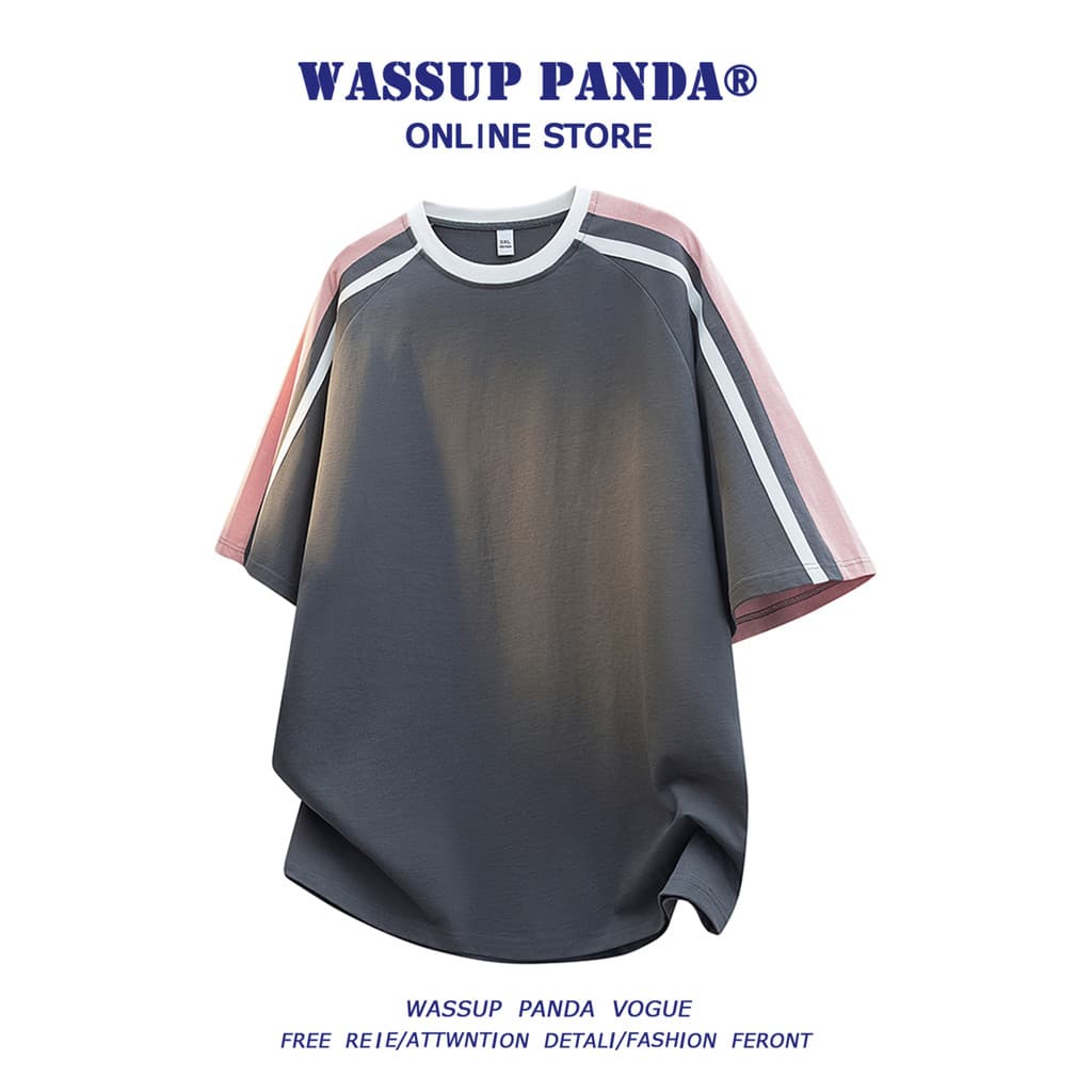 WASSUP PADNA Costura Contraste Cor Em Torno Do Pescoço De Manga Curta Camiseta Masculina Verão Street Wear ins Solto All