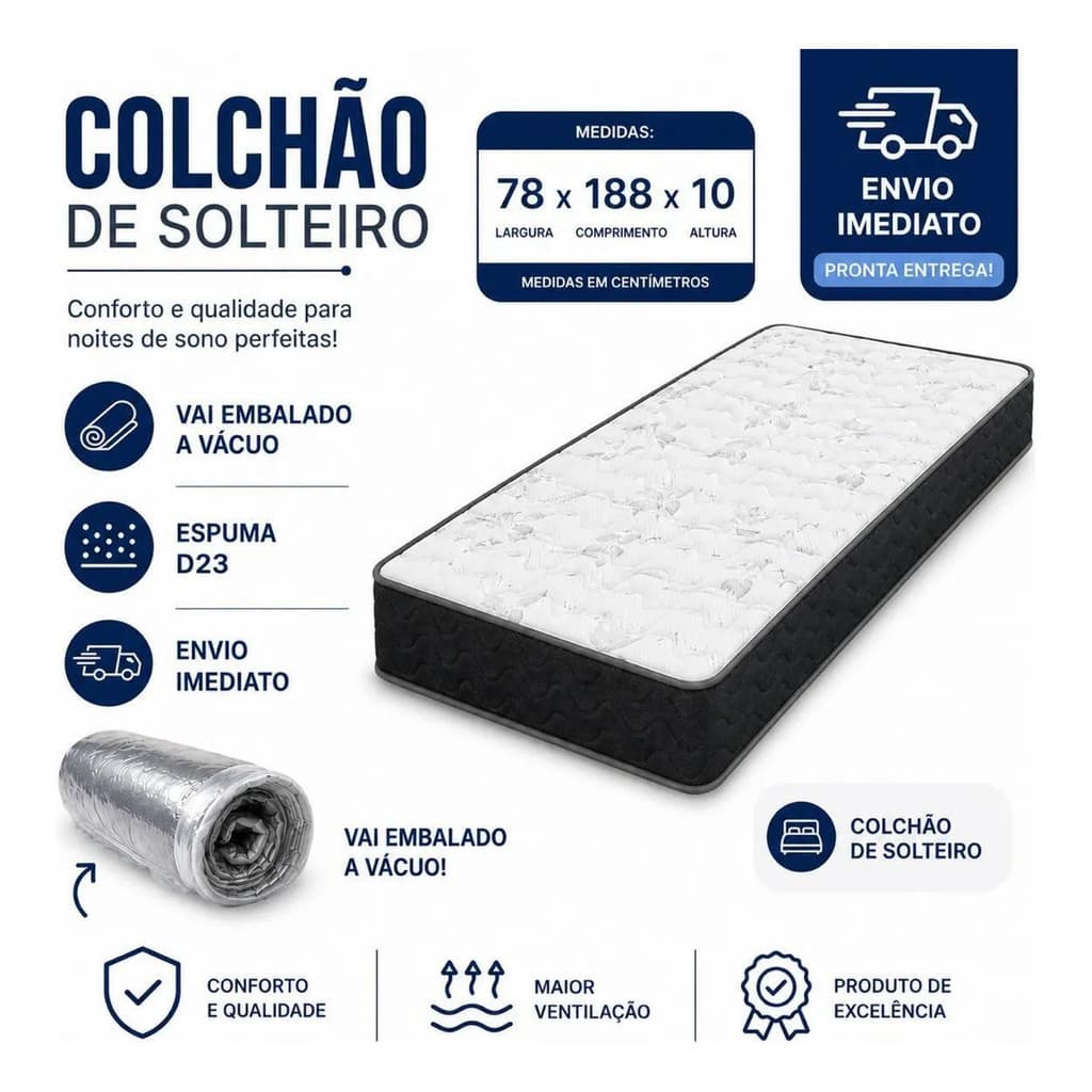Colchão Semi-ortopédico Solteiro 78x188x10 Espuma Firme