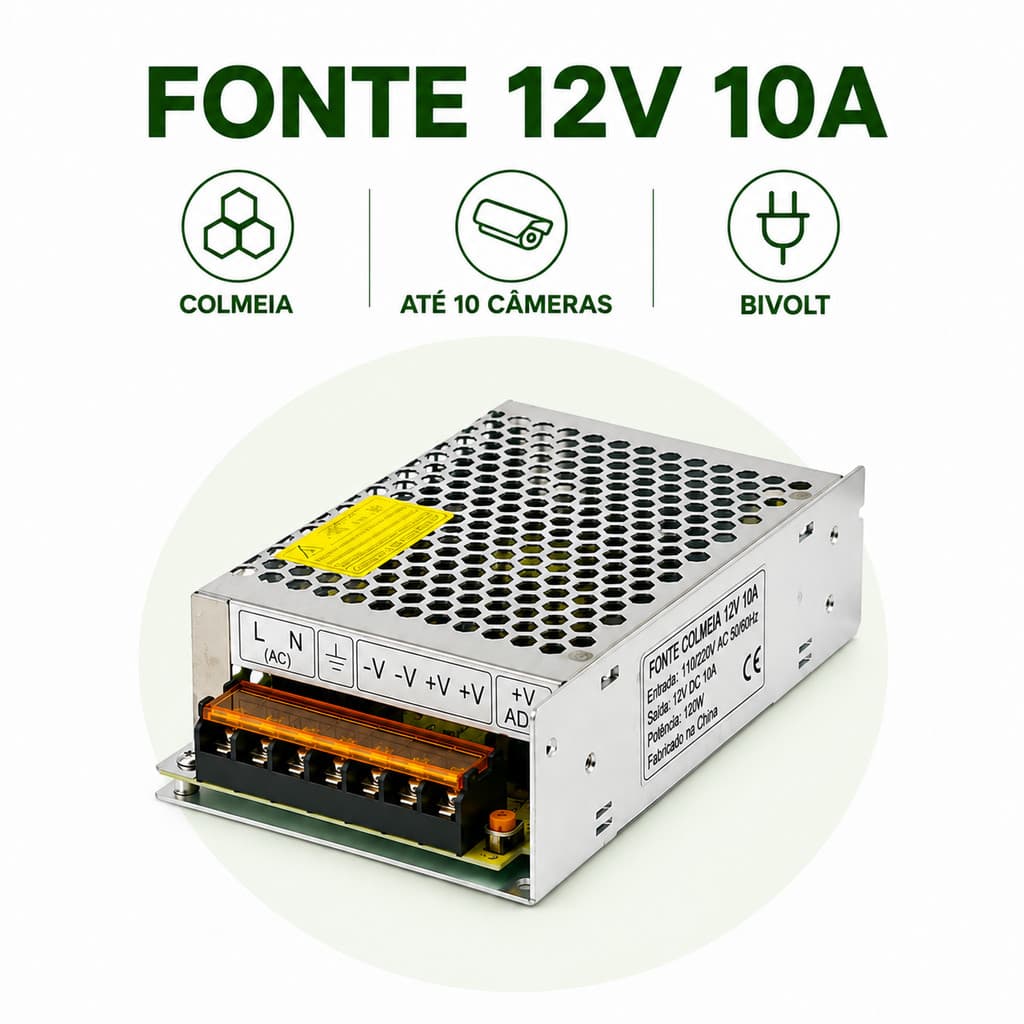 Fonte 12V 10A Colmeia P/ CFTV Bivolt