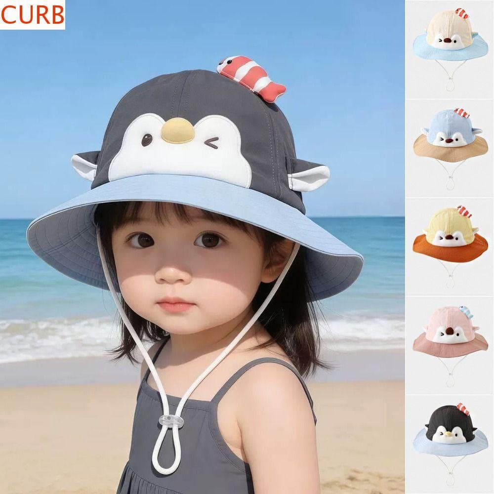 Chapéu De Sol Infantil CURB , Protetor Solar De Pinguim De Aba Grande , Boné Dobrável Fino Para Crianças De Praia