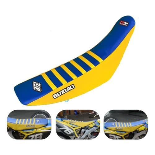 Capa De Banco 5sp Antiderrapante Para Suzuki Rmz 250 E 450 Amarela-azul