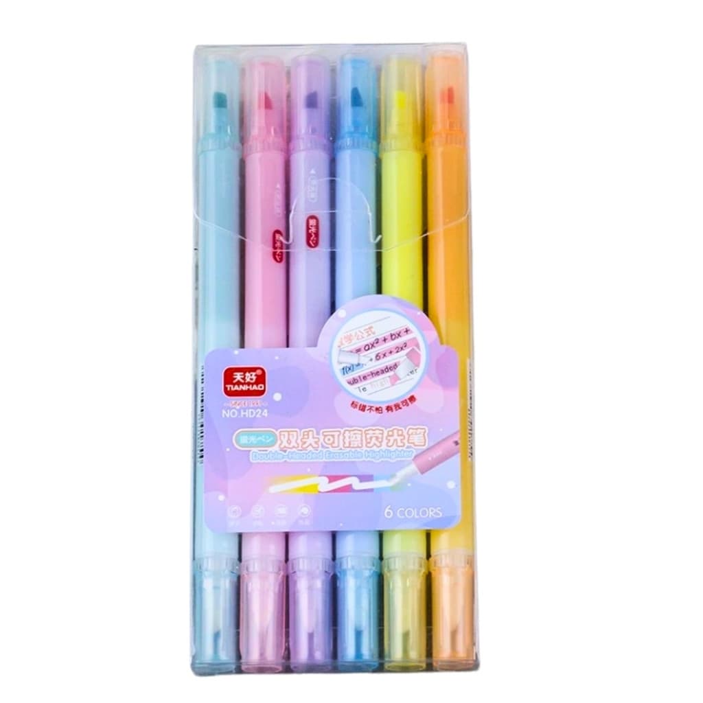 Kit 6 Marca Texto com  Ponta Dupla Apagavél