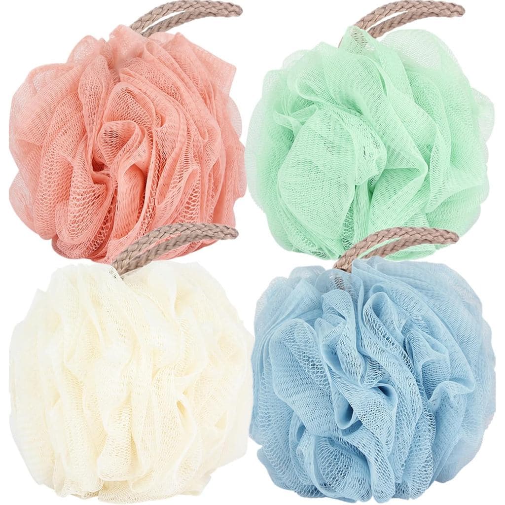 Esponja de Lufa Fu Store 60g, Esponjas de Banho em 4 Cores, Bolas de Malha para Esfoliação Corporal, Esfoliador para Lav