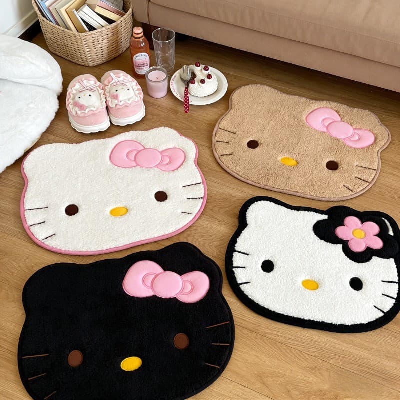 Tapete De Banho Fofo Hello Kitty De Lã Sintética Antiderrapante Decoração De Banheiro Kawaii