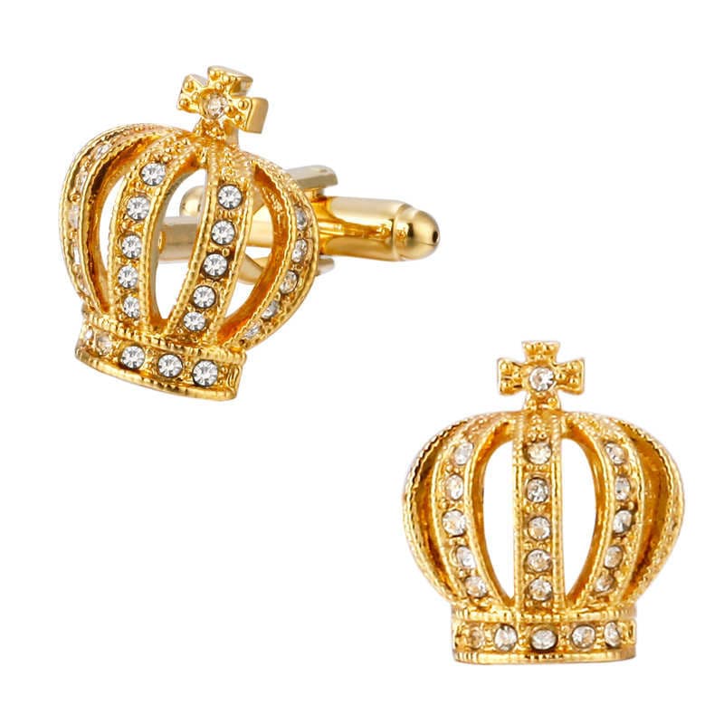 JM Abotoaduras francesas masculinas banhadas a ouro 18K ufflinks abotoaduras atmosféricas de coroa de cristal dourado