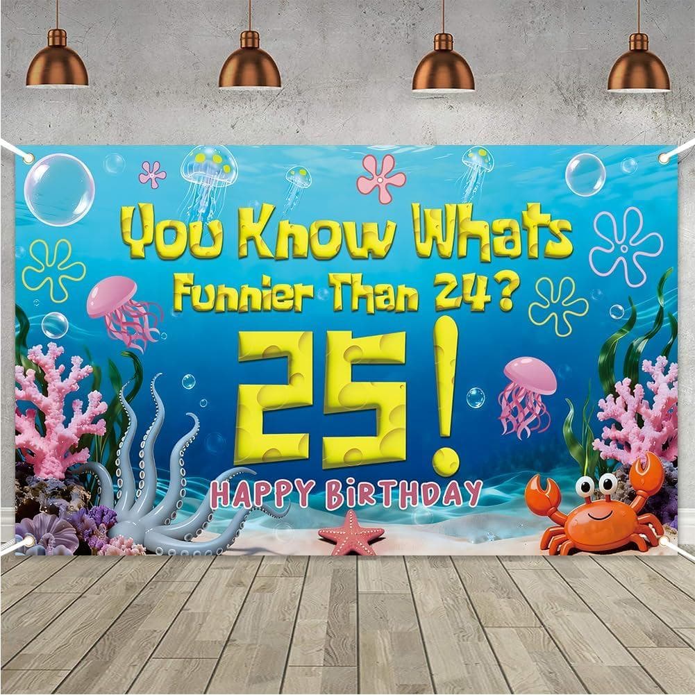 Decorações de Festa de Aniversário de 25 Anos com Tema Oceano Azul, Painel de Fundo: Você Sabe o Que É Mais Engraçado qu