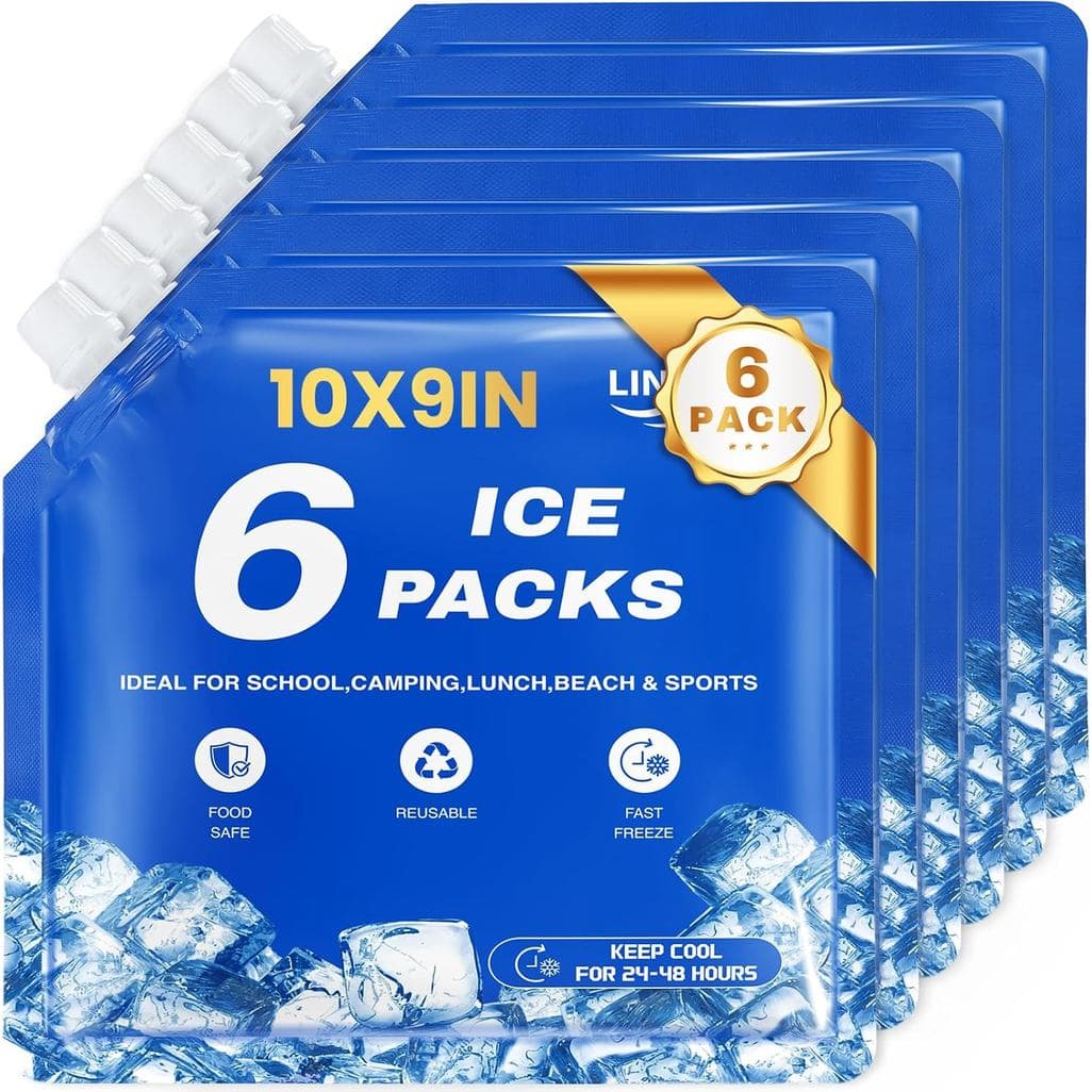 Bolsas de gelo para cooler, 6 peças, atualizações 2026, caixas térmicas reutilizáveis para almoço, coolers reutilizáveis