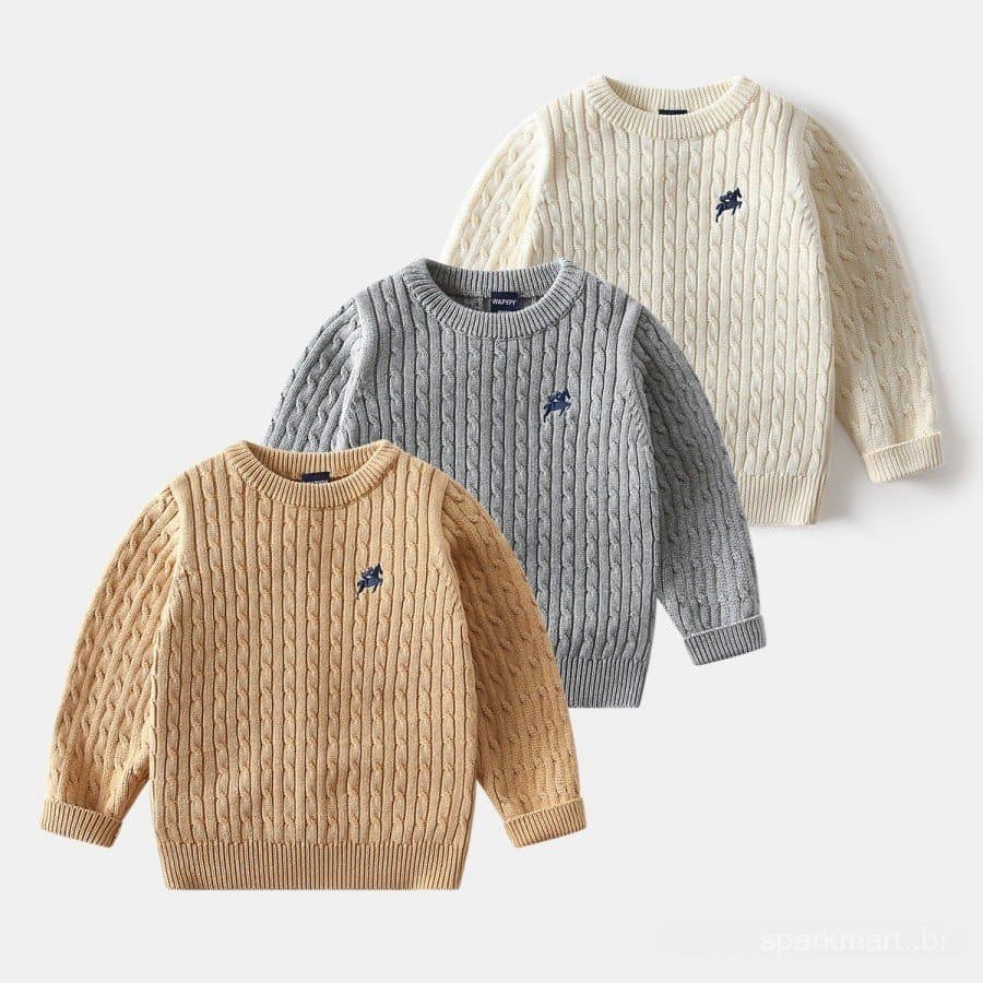 Suéter Infantil de Outono e Inverno, Camisa de Base Tricotada para Meninos