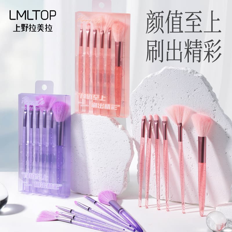 LMLTOP Pincel de maquiagem de cristal 6pcs Pincel de pó solto Pincel de sombra Pincel de destaque Conjunto de maquiagem