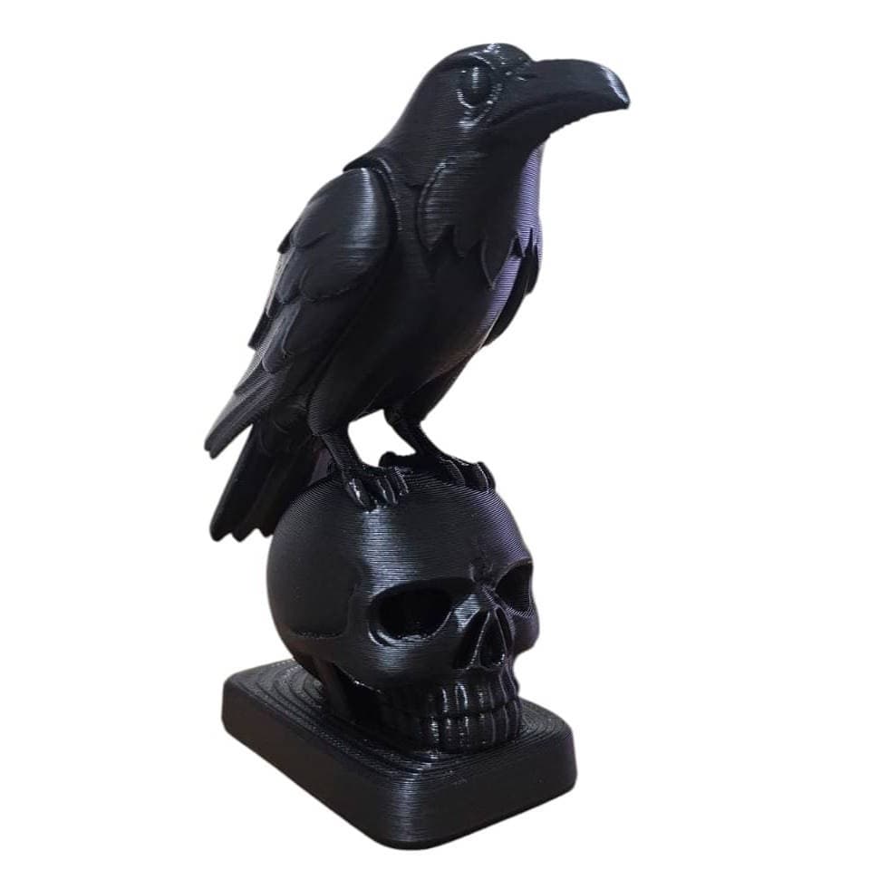 Crânio Caveira Com Corvo Decoração Gótica Impressão 3D Enfeite Mesa