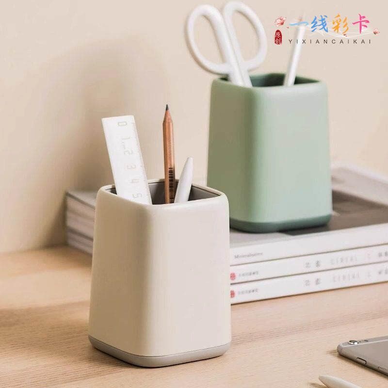 Suporte de caneta de mesa de escritório nórdico ins costura de duas cores multifuncional armazenamento caneta balde estu