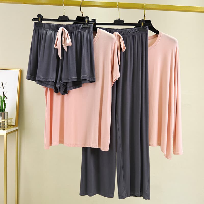 Modal Loungewear topo feminino verão solto estilo fino tamanho grande pijamas calças de pijama pode usar fora camiseta c