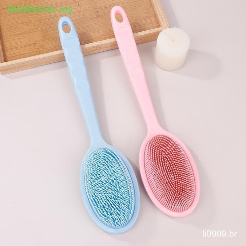 Dupla Face Silicone Voltar Purificador Cabo Longo Escova De Banho Corporal Lama Chuveiro Massagem Esfoliação