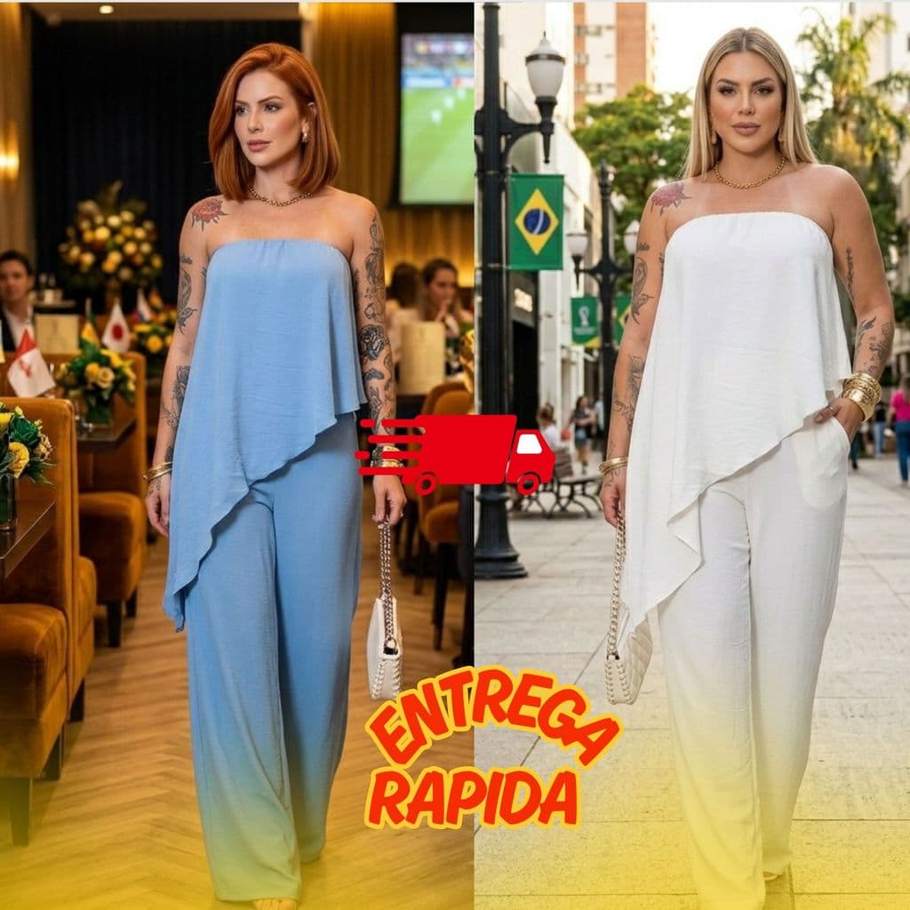 Conjunto Duna Azul Bebê Calça Pantalona E Blusa Tomara Que Caía - Roupas com atitude